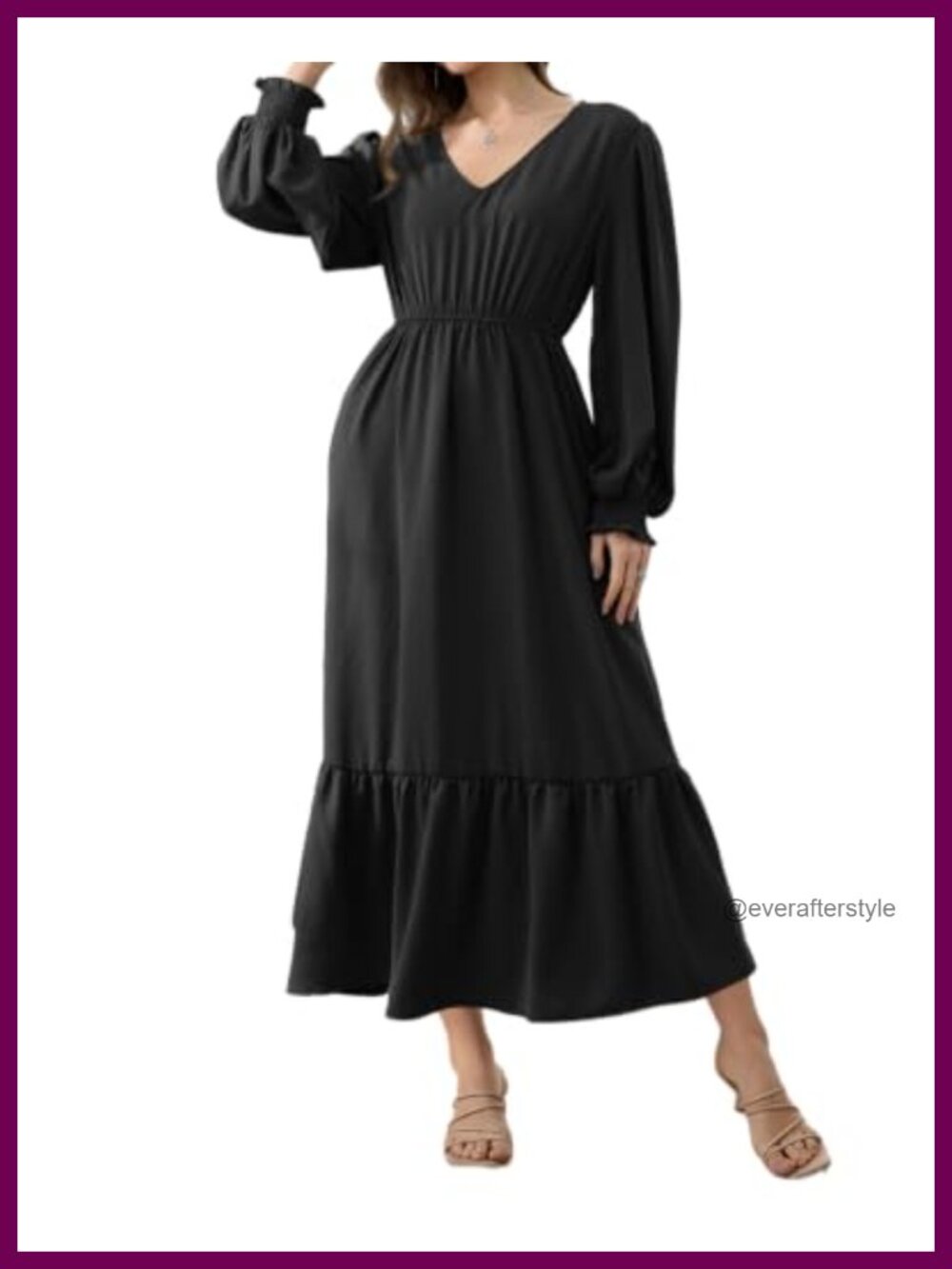 Women's Puff Sleeve Empire Waist Maxi Dress with Pockets